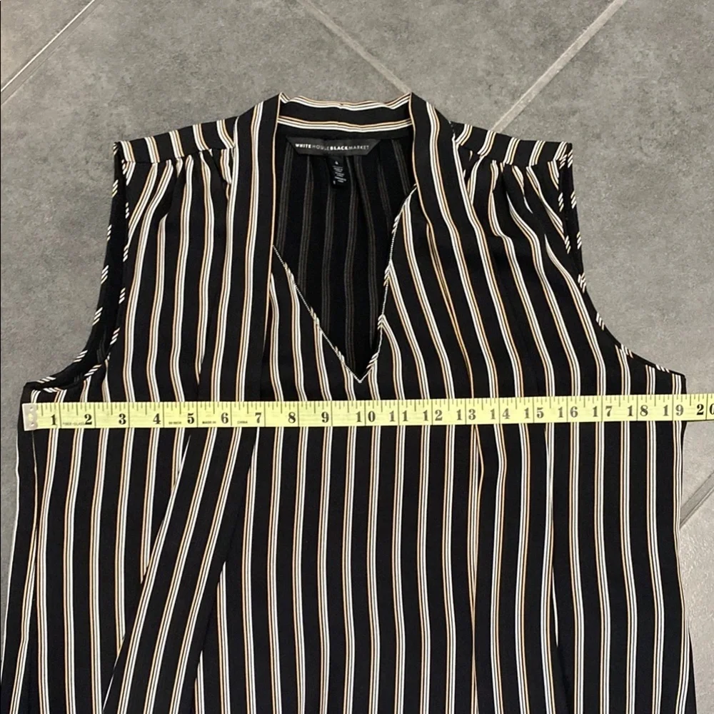 White House Black Market Striped Top Sz 4 Ball-Chain Tie-Neck Stripe Shell - Picture 7 of 9